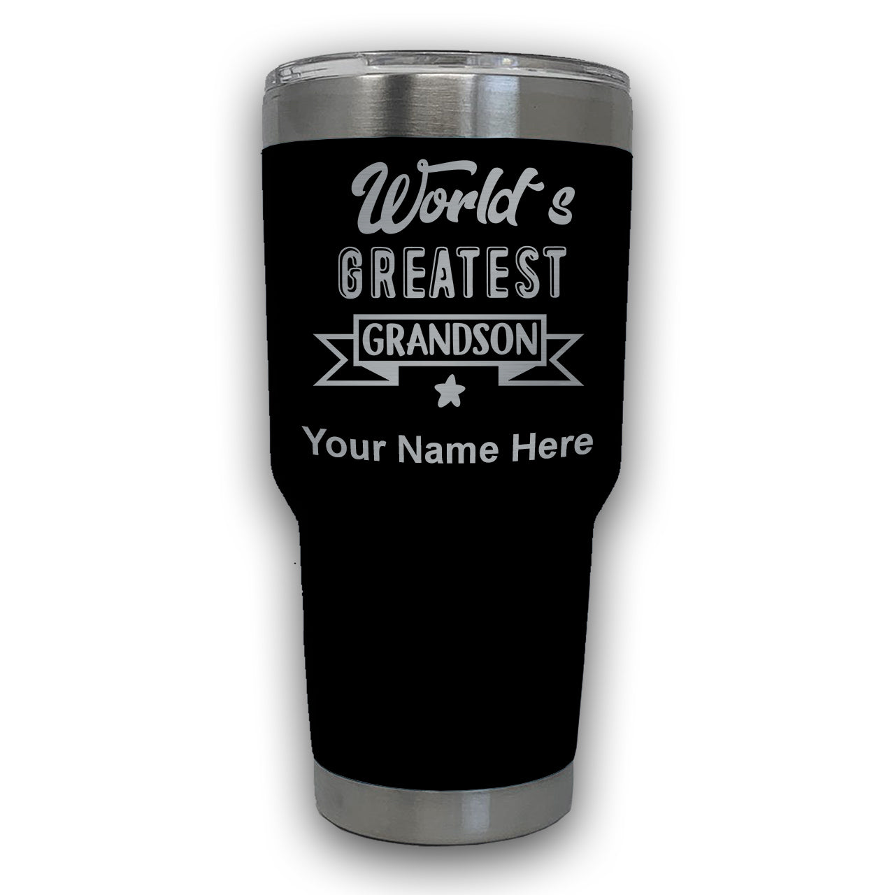 LaserGram 30oz Tumbler Mug, World's Greatest Grandson, Personalized Engraving Included