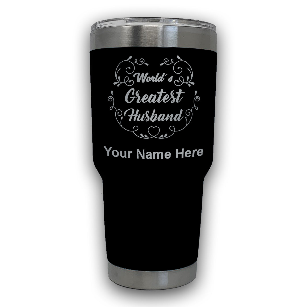 LaserGram 30oz Tumbler Mug, World's Greatest Husband, Personalized Engraving Included