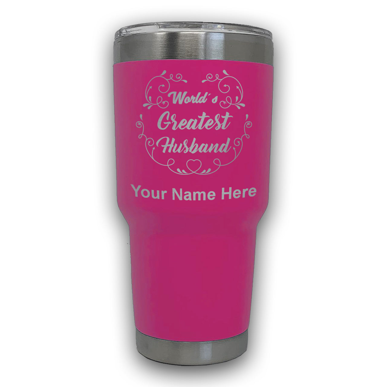 LaserGram 30oz Tumbler Mug, World's Greatest Husband, Personalized Engraving Included