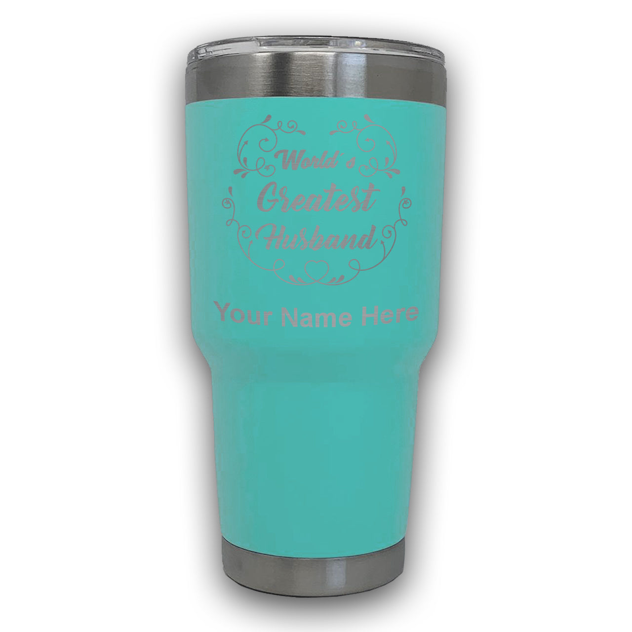 LaserGram 30oz Tumbler Mug, World's Greatest Husband, Personalized Engraving Included