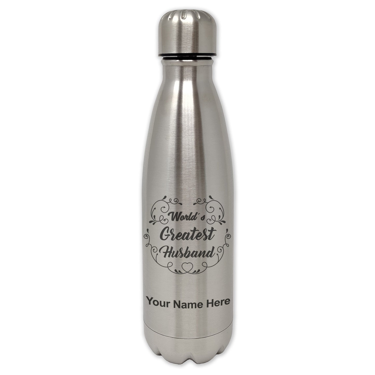 LaserGram Single Wall Water Bottle, World's Greatest Husband, Personalized Engraving Included