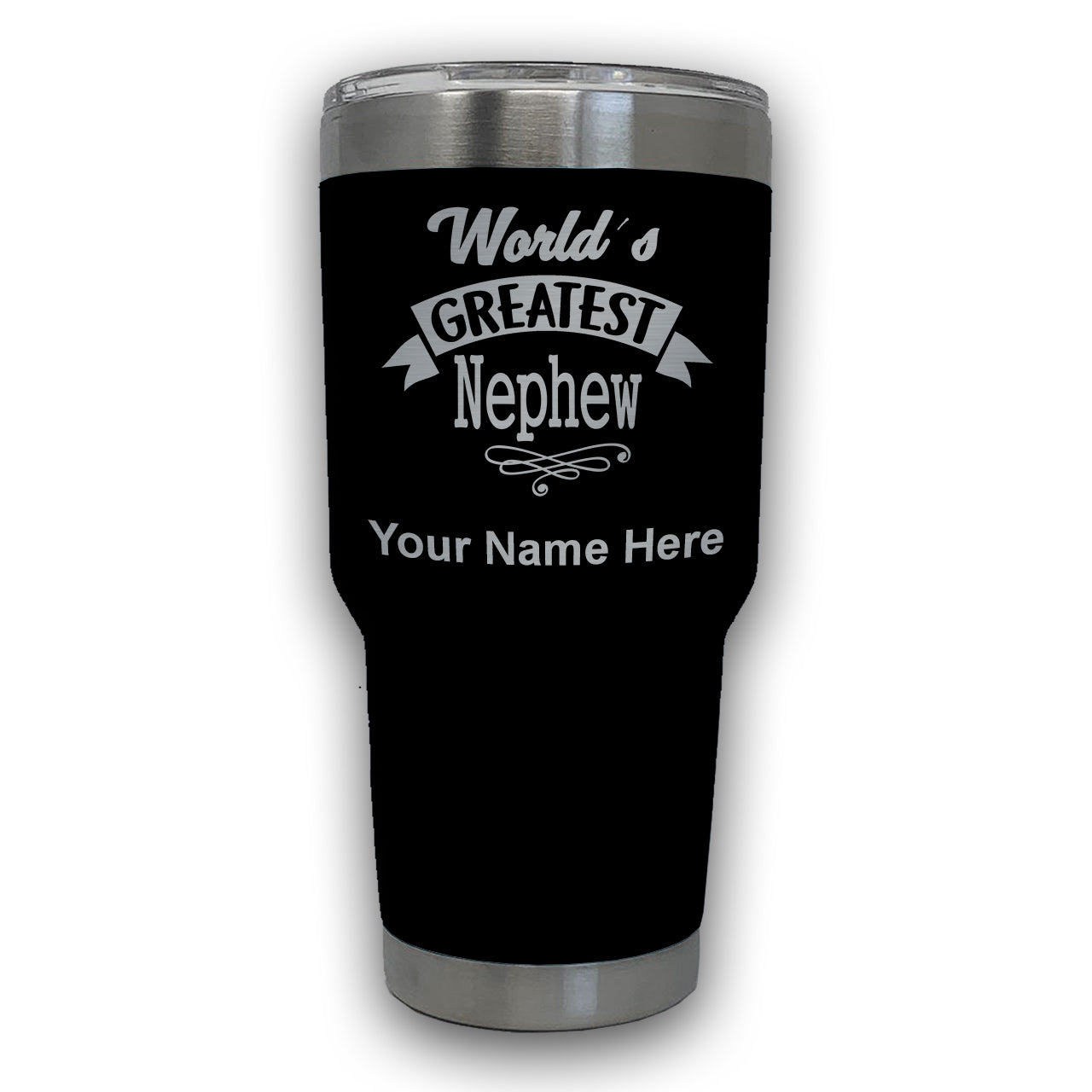 LaserGram 30oz Tumbler Mug, World's Greatest Nephew, Personalized Engraving Included