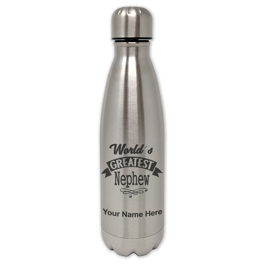 LaserGram Single Wall Water Bottle, World's Greatest Nephew, Personalized Engraving Included
