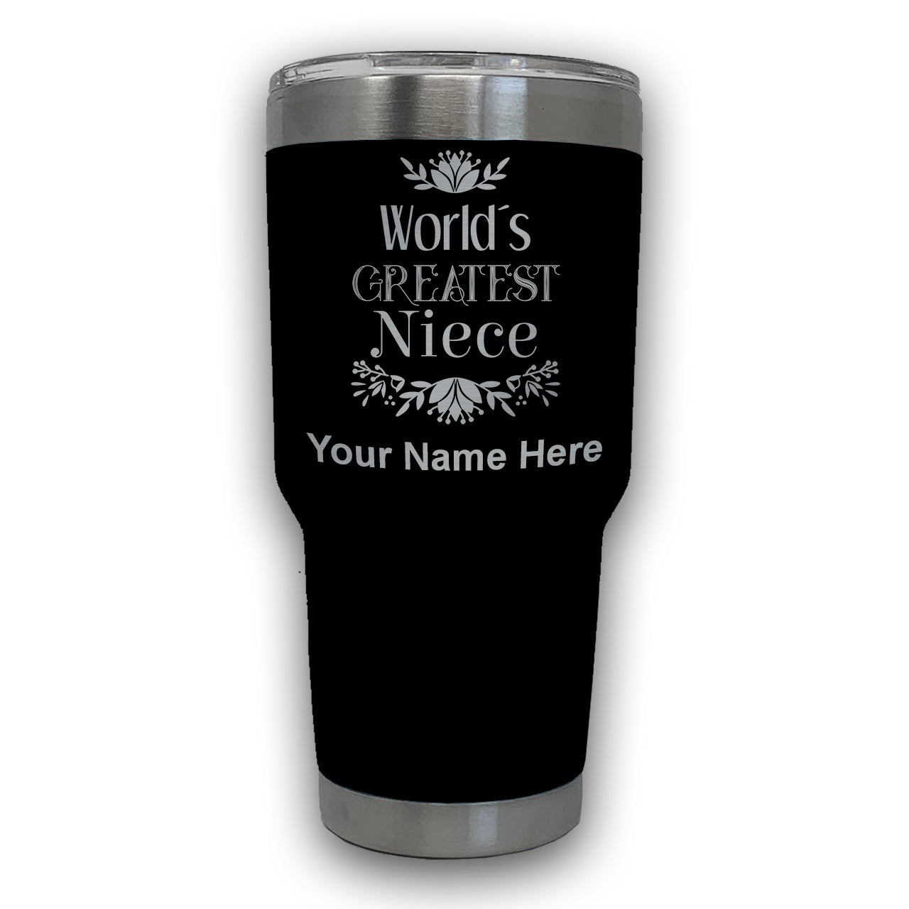 LaserGram 30oz Tumbler Mug, World's Greatest Niece, Personalized Engraving Included