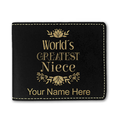 Faux Leather Bi-Fold Wallet, World's Greatest Niece, Personalized Engraving Included