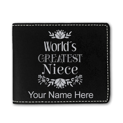 Faux Leather Bi-Fold Wallet, World's Greatest Niece, Personalized Engraving Included