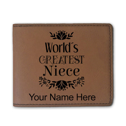 Faux Leather Bi-Fold Wallet, World's Greatest Niece, Personalized Engraving Included