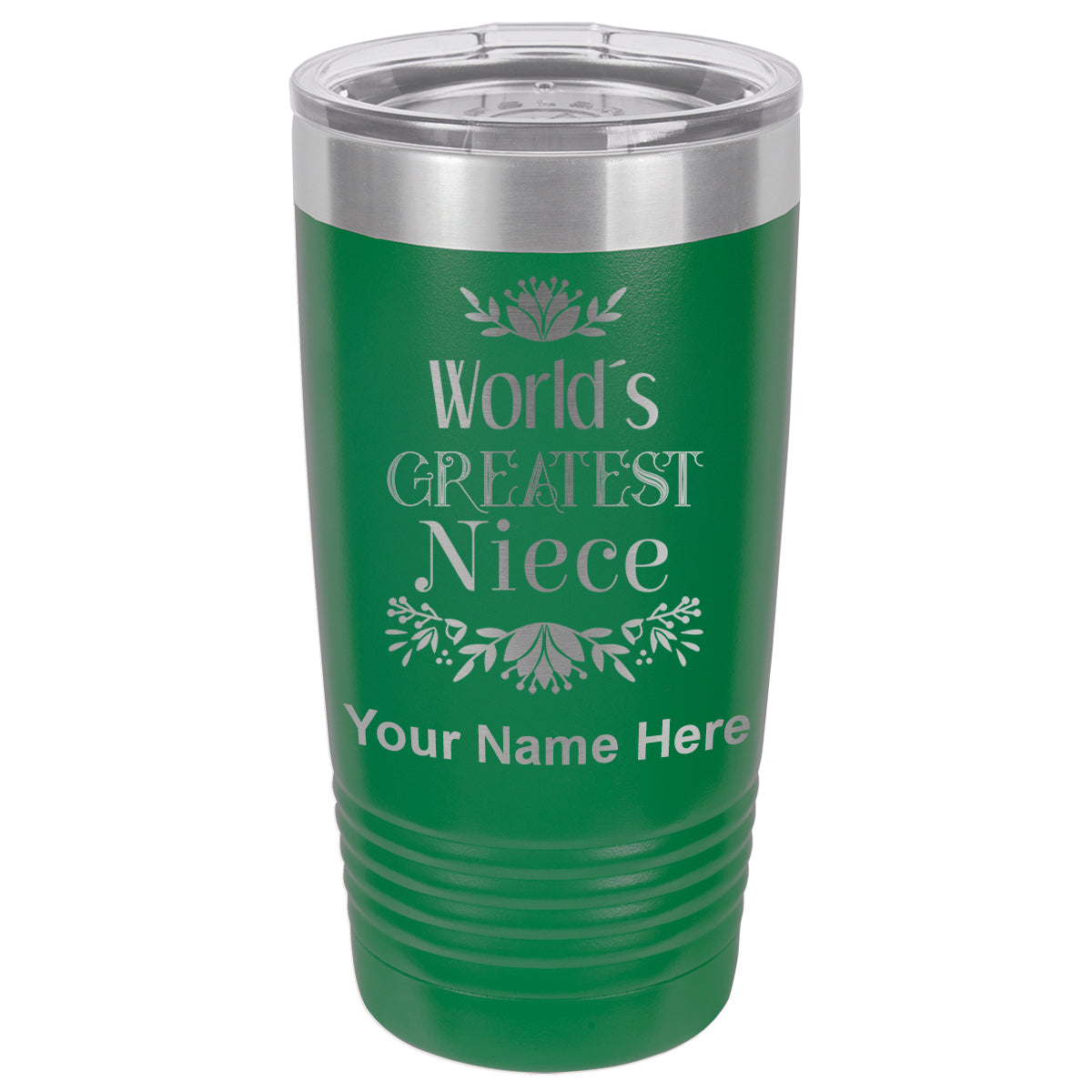 20oz Vacuum Insulated Tumbler Mug, World's Greatest Niece, Personalized Engraving Included