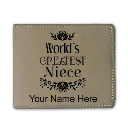 Faux Leather Bi-Fold Wallet, World's Greatest Niece, Personalized Engraving Included