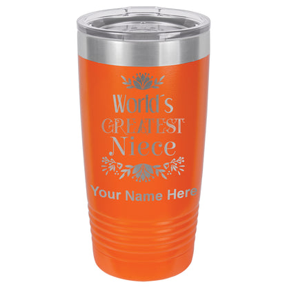 20oz Vacuum Insulated Tumbler Mug, World's Greatest Niece, Personalized Engraving Included