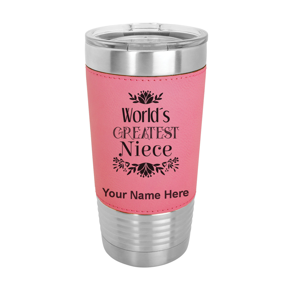 20oz Faux Leather Tumbler Mug, World's Greatest Niece, Personalized Engraving Included