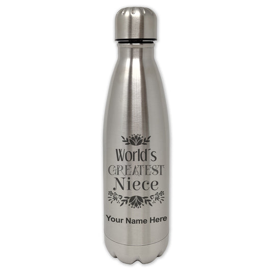 LaserGram Single Wall Water Bottle, World's Greatest Niece, Personalized Engraving Included
