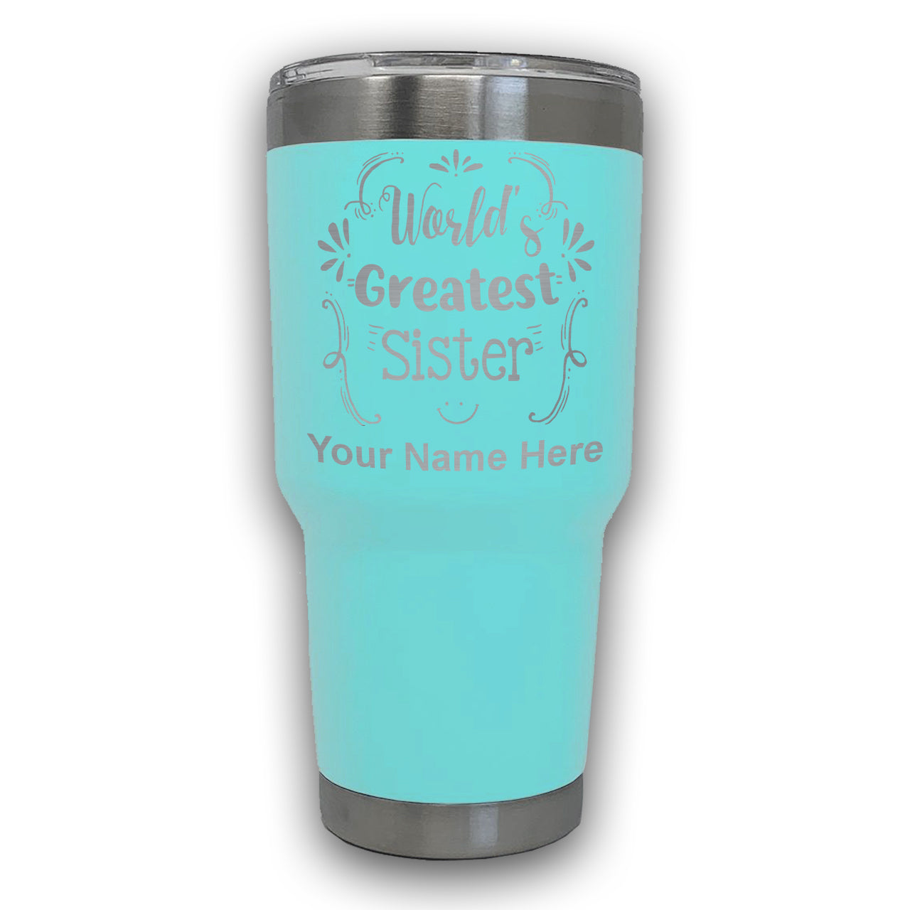 LaserGram 30oz Tumbler Mug, World's Greatest Sister, Personalized Engraving Included