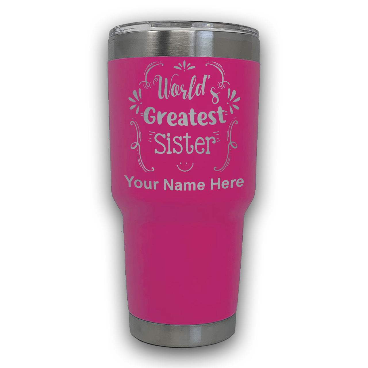 LaserGram 30oz Tumbler Mug, World's Greatest Sister, Personalized Engraving Included