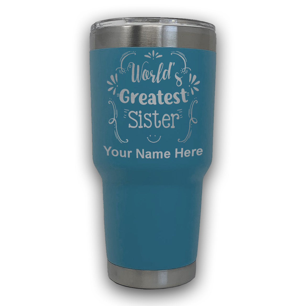 LaserGram 30oz Tumbler Mug, World's Greatest Sister, Personalized Engraving Included