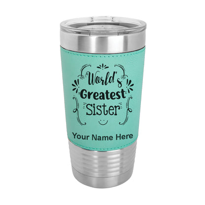 20oz Faux Leather Tumbler Mug, World's Greatest Sister, Personalized Engraving Included