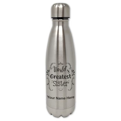 LaserGram Single Wall Water Bottle, World's Greatest Sister, Personalized Engraving Included