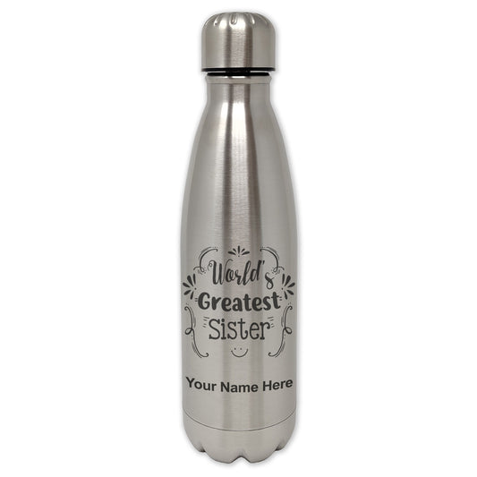 LaserGram Single Wall Water Bottle, World's Greatest Sister, Personalized Engraving Included