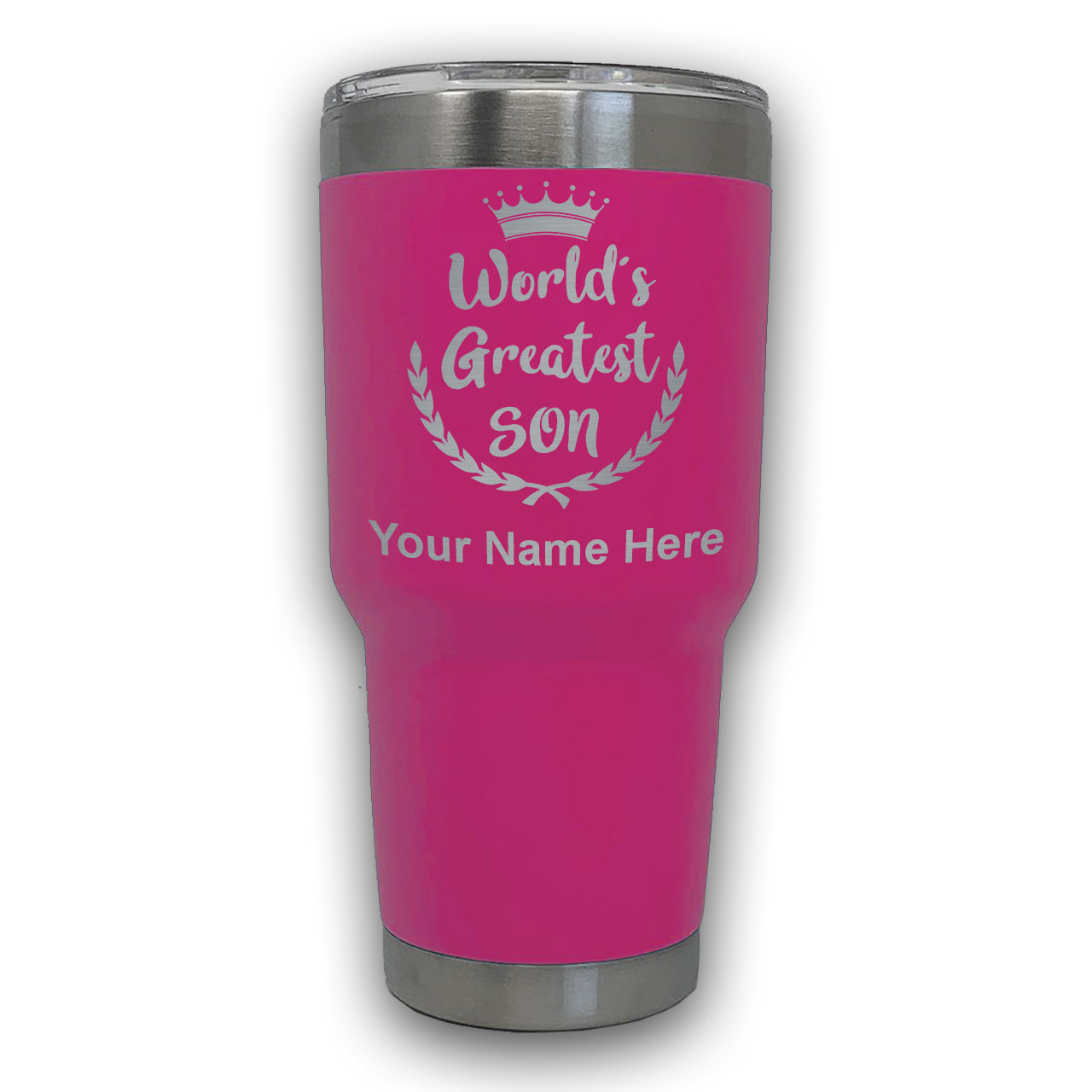 LaserGram 30oz Tumbler Mug, World's Greatest Son, Personalized Engraving Included