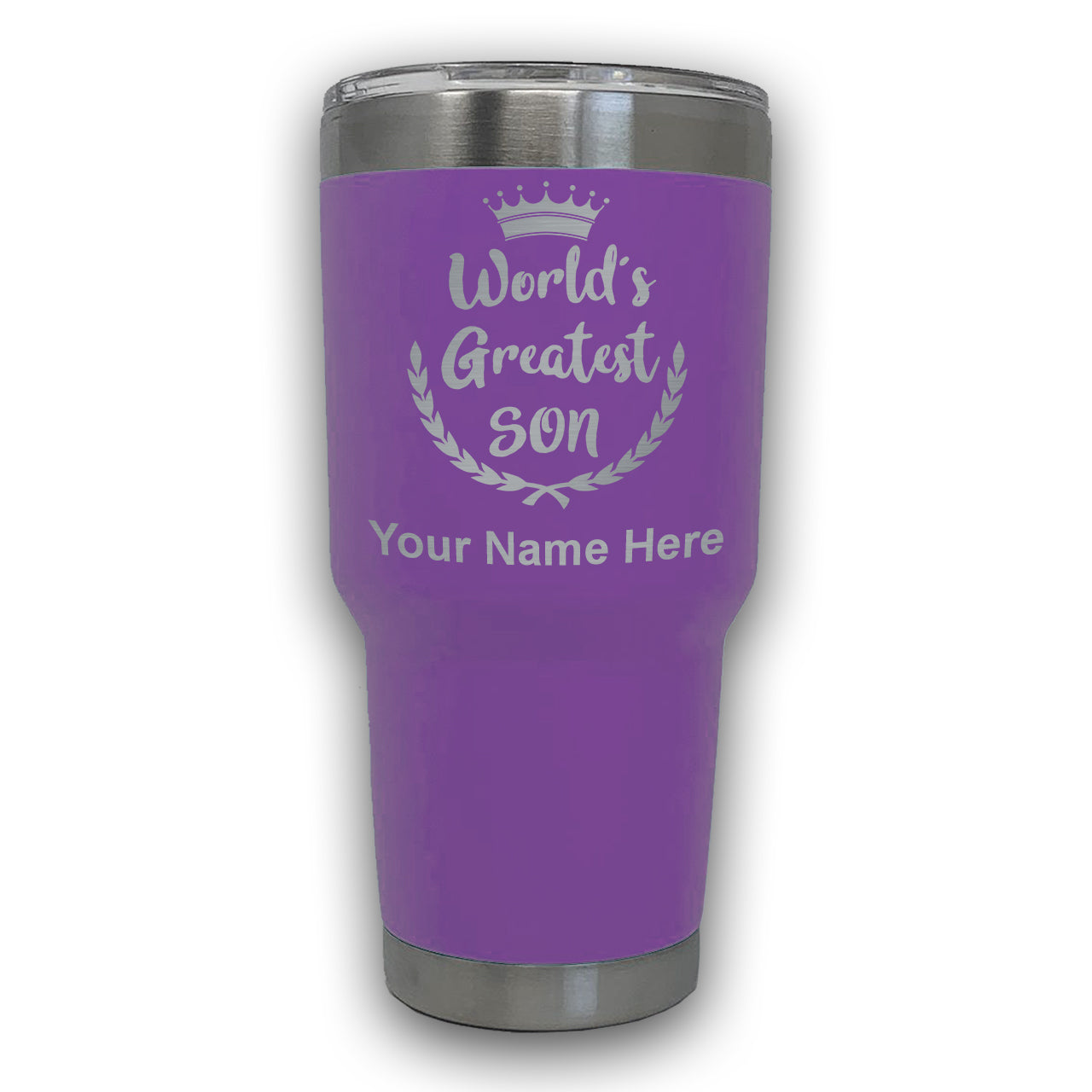 LaserGram 30oz Tumbler Mug, World's Greatest Son, Personalized Engraving Included