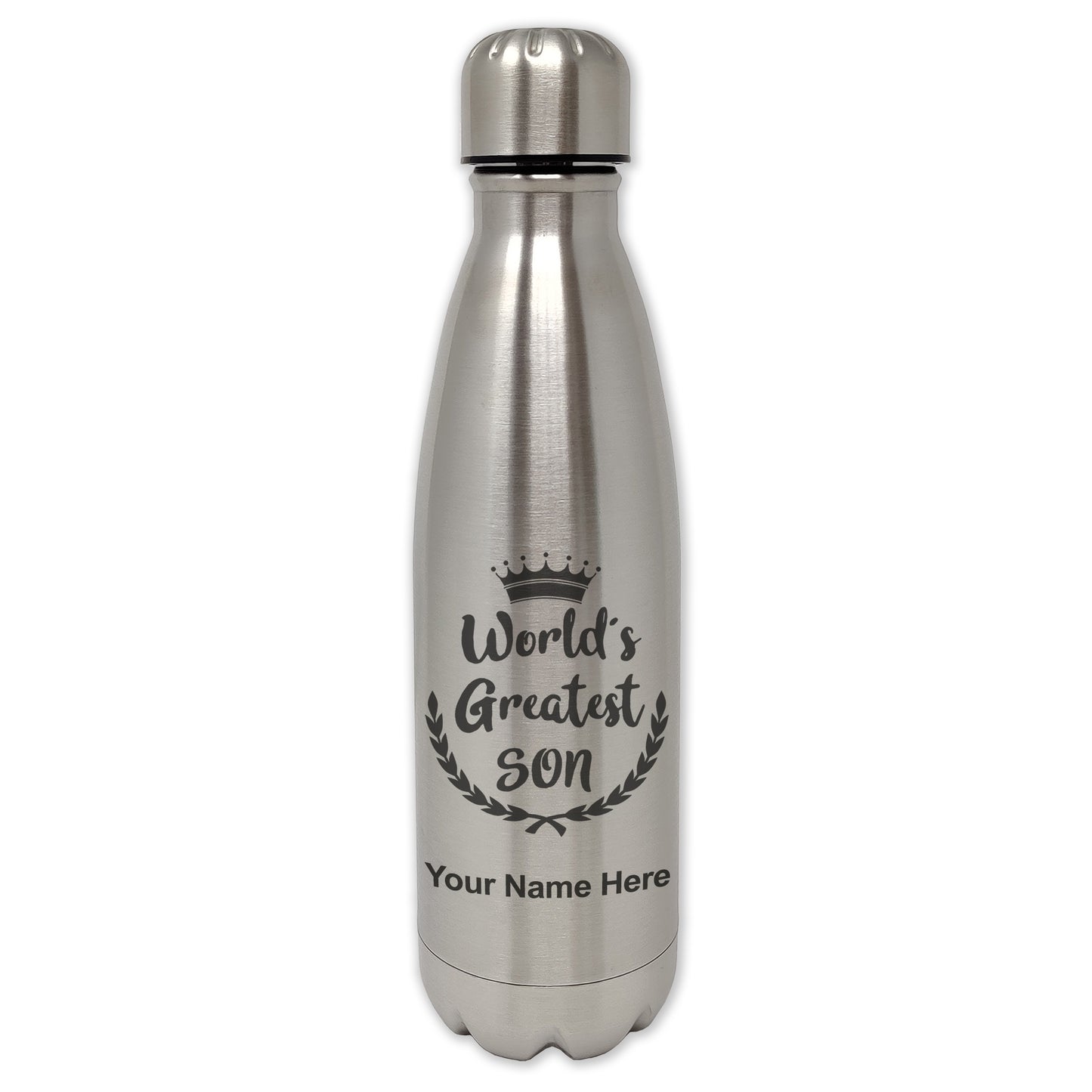 LaserGram Single Wall Water Bottle, World's Greatest Son, Personalized Engraving Included