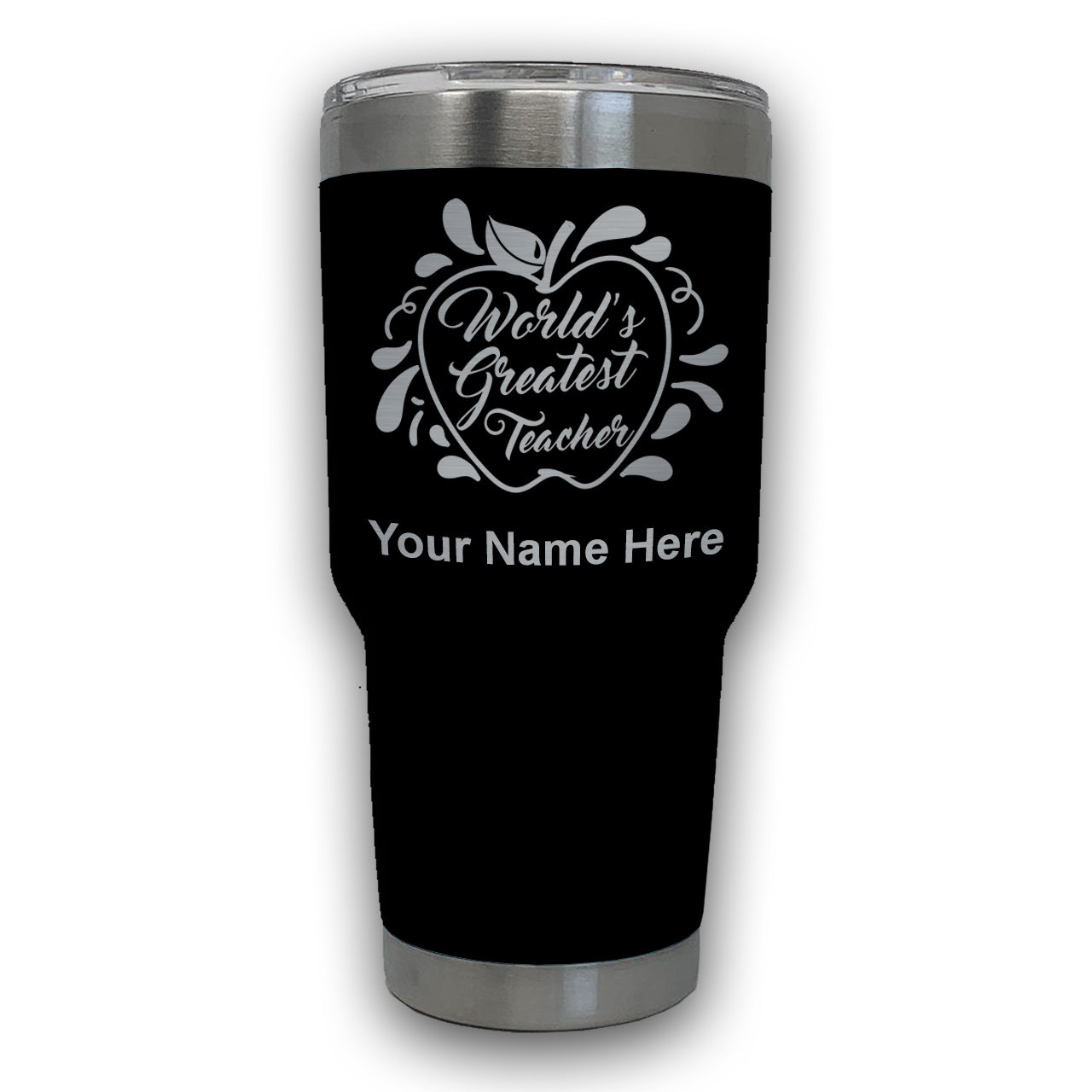 LaserGram 30oz Tumbler Mug, World's Greatest Teacher, Personalized Engraving Included