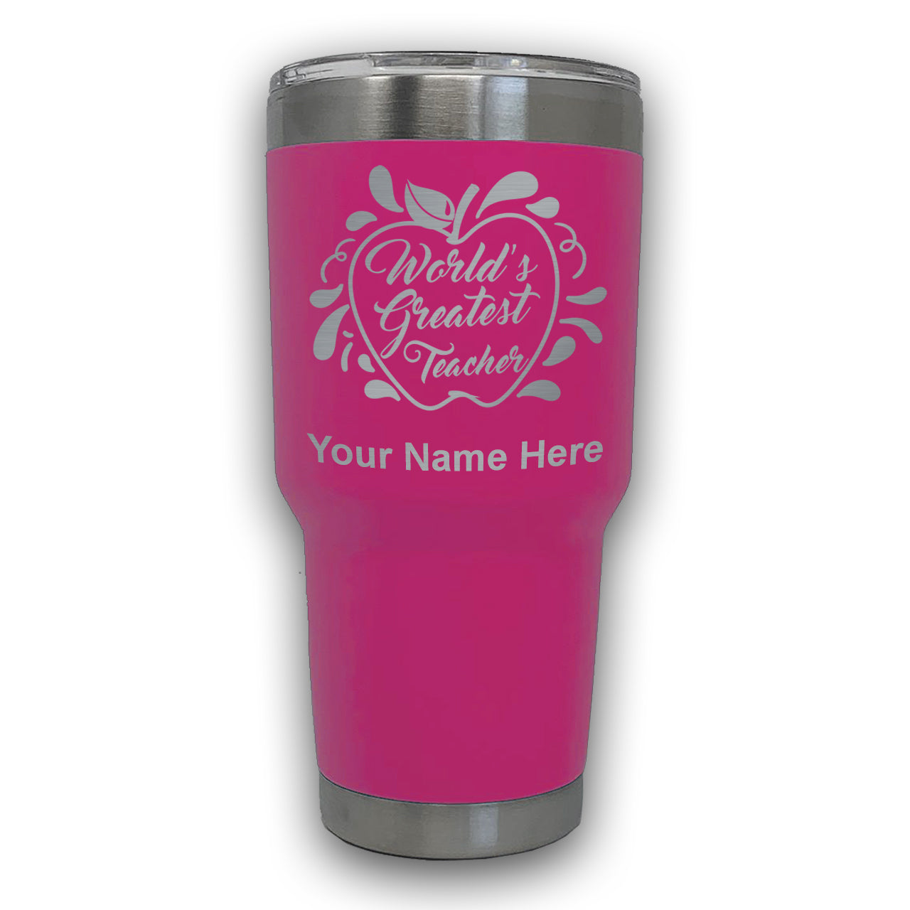 LaserGram 30oz Tumbler Mug, World's Greatest Teacher, Personalized Engraving Included