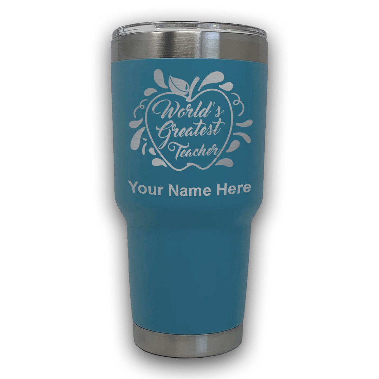 LaserGram 30oz Tumbler Mug, World's Greatest Teacher, Personalized Engraving Included