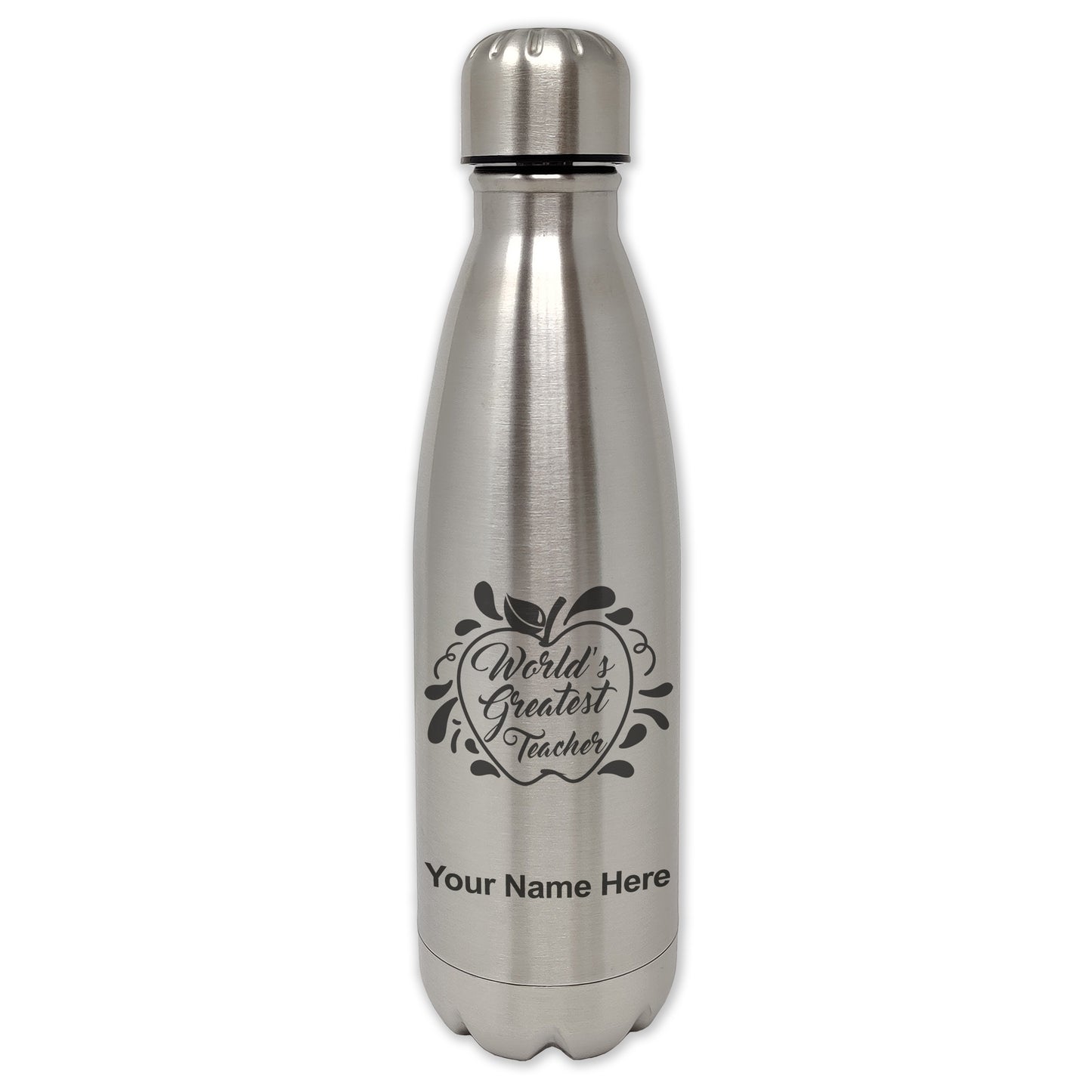 LaserGram Single Wall Water Bottle, World's Greatest Teacher, Personalized Engraving Included