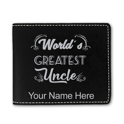 Faux Leather Bi-Fold Wallet, World's Greatest Uncle, Personalized Engraving Included