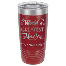 Load image into Gallery viewer, 20oz Vacuum Insulated Tumbler Mug, World&#39;s Greatest Uncle, Personalized Engraving Included
