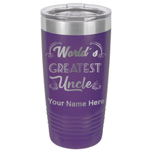 Load image into Gallery viewer, 20oz Vacuum Insulated Tumbler Mug, World&#39;s Greatest Uncle, Personalized Engraving Included
