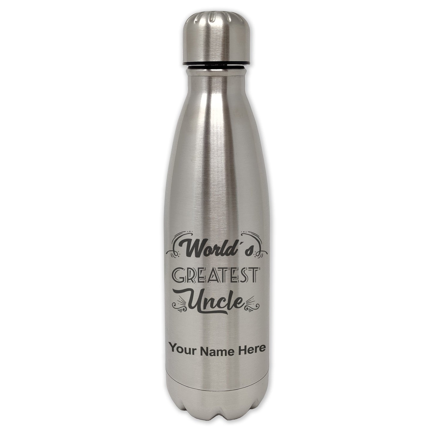 LaserGram Single Wall Water Bottle, World's Greatest Uncle, Personalized Engraving Included