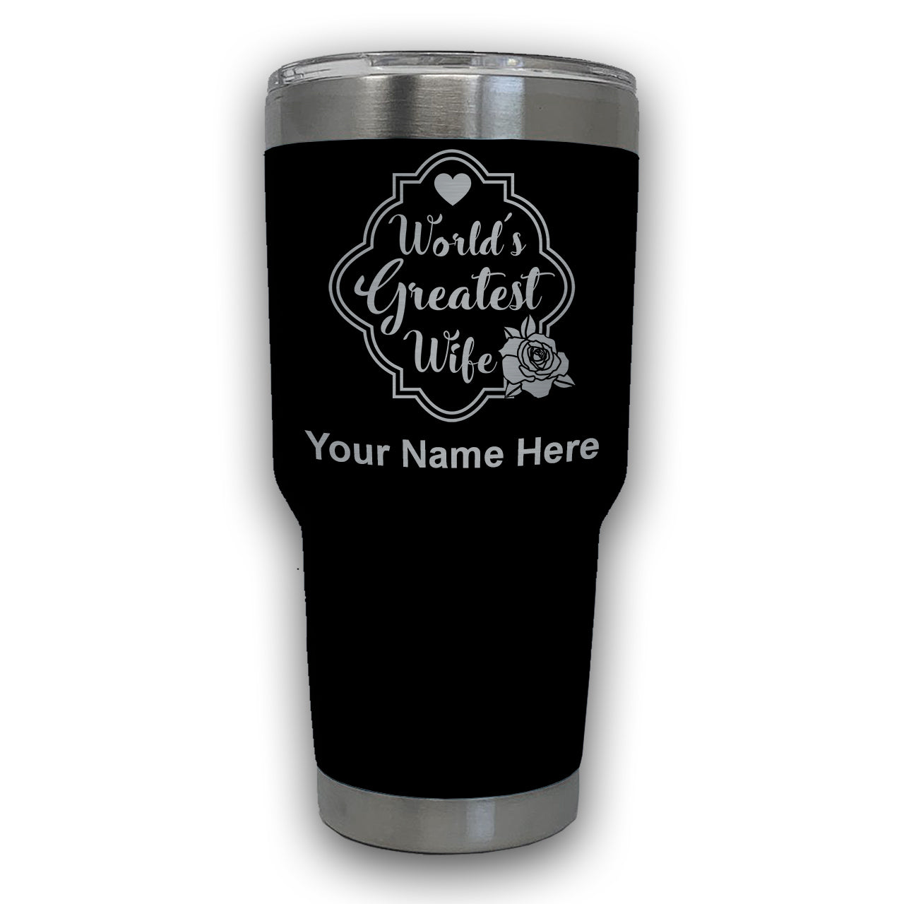 LaserGram 30oz Tumbler Mug, World's Greatest Wife, Personalized Engraving Included