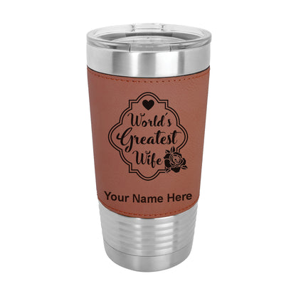 20oz Faux Leather Tumbler Mug, World's Greatest Wife, Personalized Engraving Included