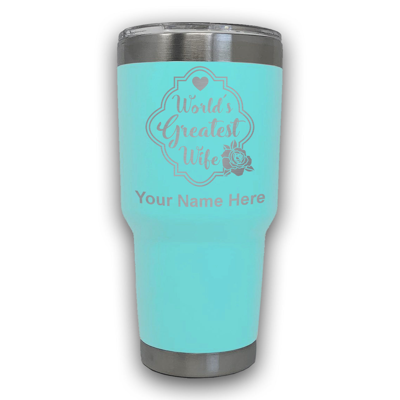 LaserGram 30oz Tumbler Mug, World's Greatest Wife, Personalized Engraving Included