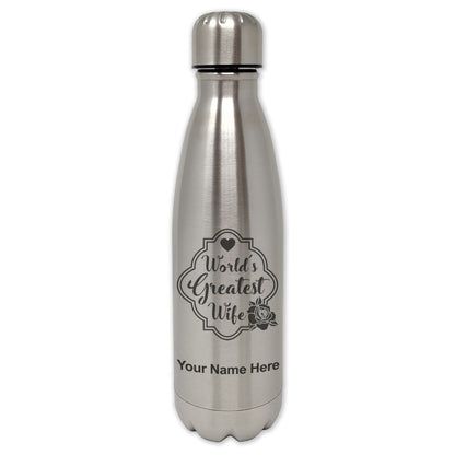 LaserGram Single Wall Water Bottle, World's Greatest Wife, Personalized Engraving Included