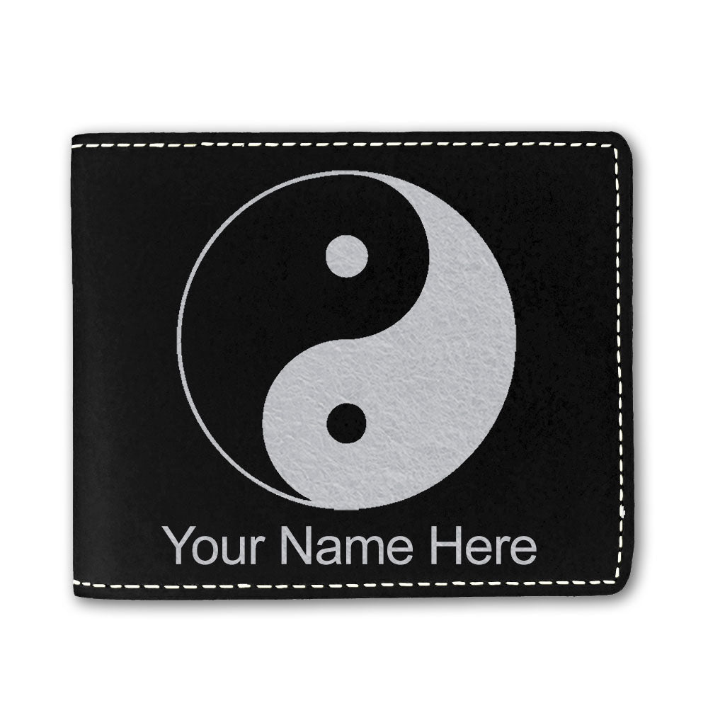 Faux Leather Bi-Fold Wallet, Yin Yang, Personalized Engraving Included