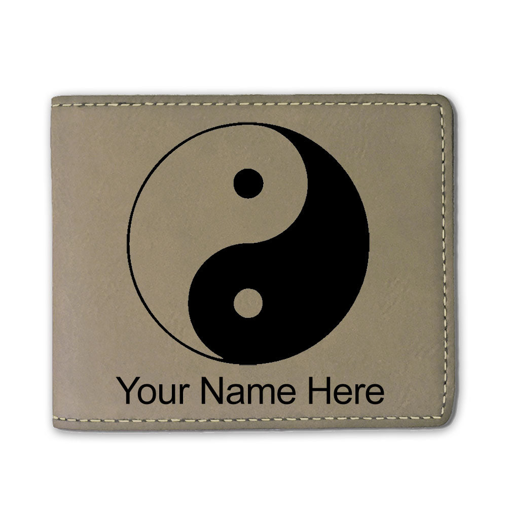 Faux Leather Bi-Fold Wallet, Yin Yang, Personalized Engraving Included