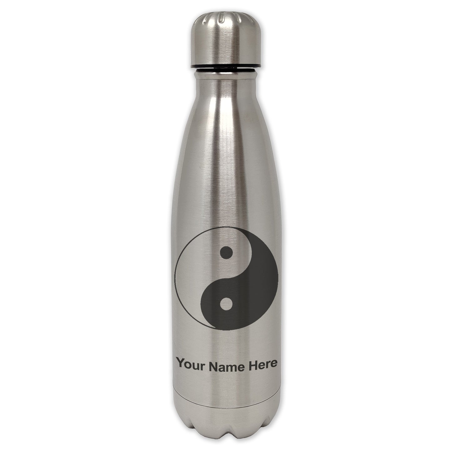 LaserGram Single Wall Water Bottle, Yin Yang, Personalized Engraving Included