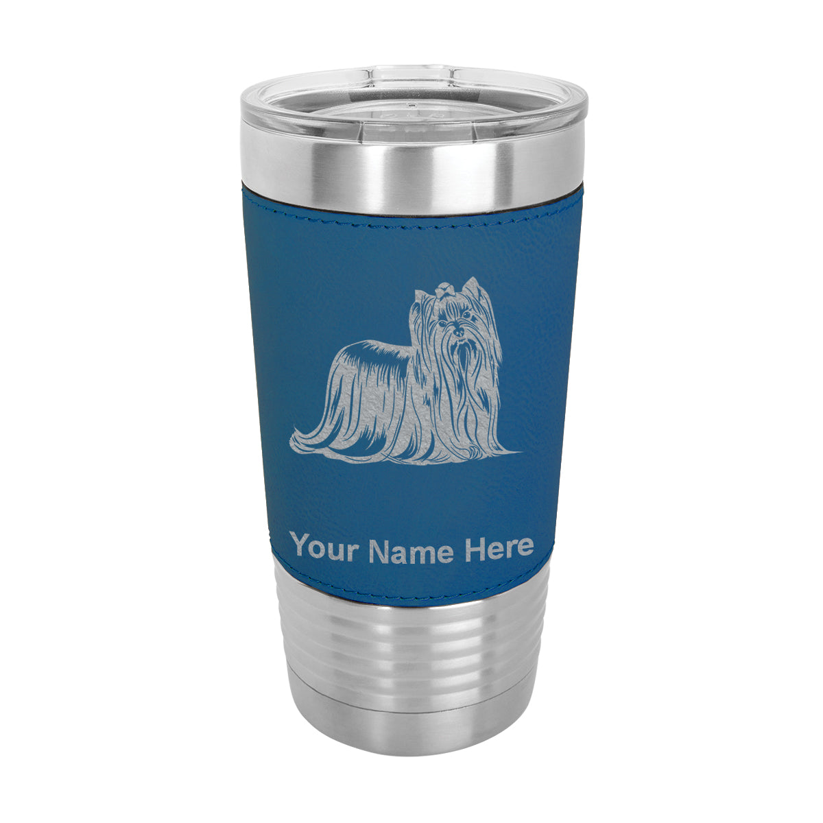 20oz Faux Leather Tumbler Mug, Yorkshire Terrier Dog, Personalized Engraving Included
