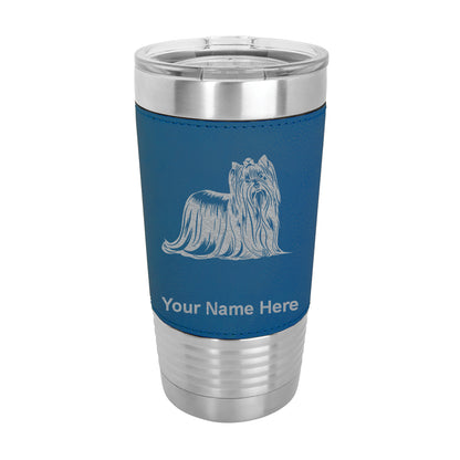 20oz Faux Leather Tumbler Mug, Yorkshire Terrier Dog, Personalized Engraving Included