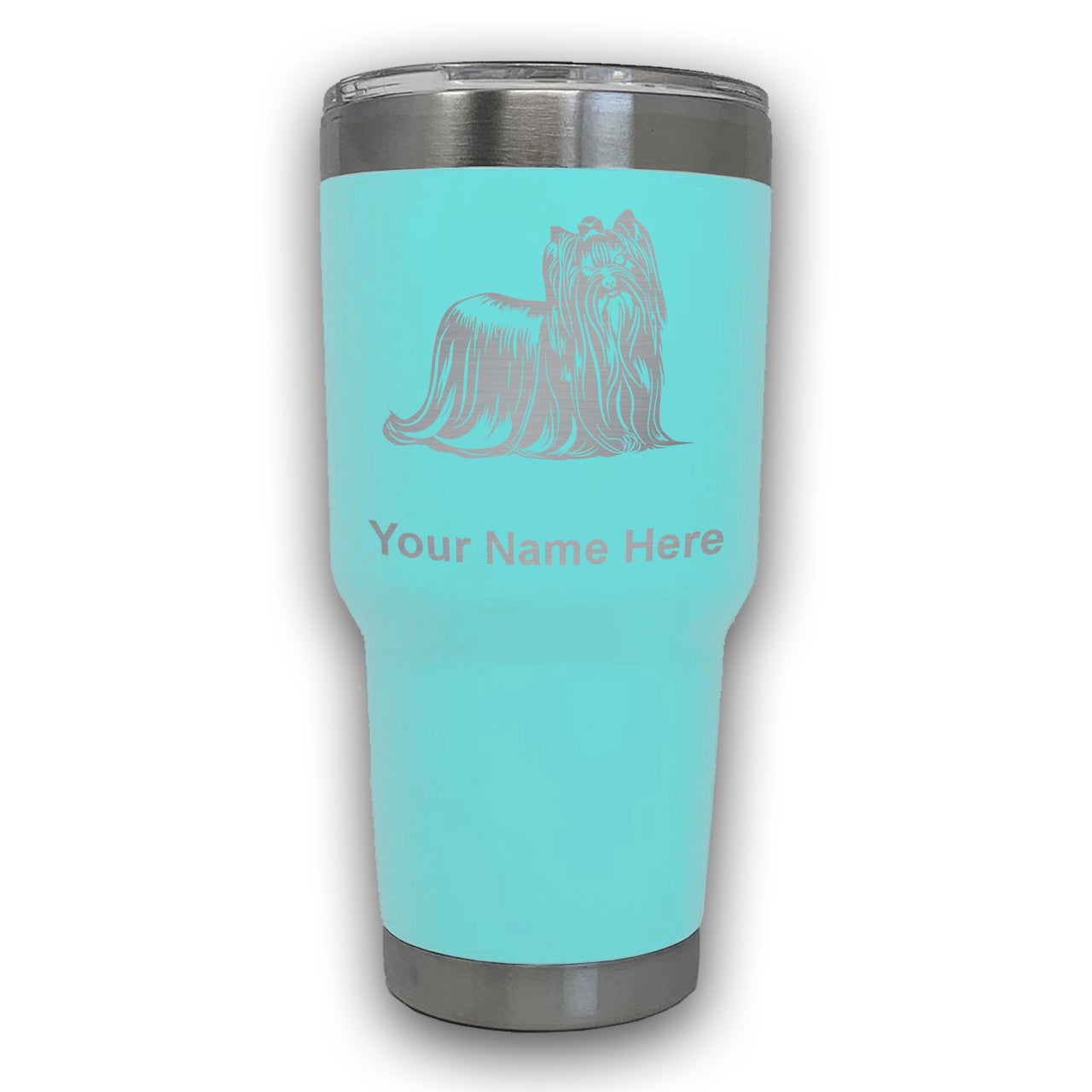 LaserGram 30oz Tumbler Mug, Yorkshire Terrier Dog, Personalized Engraving Included