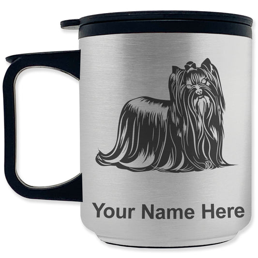 Coffee Travel Mug, Yorkshire Terrier Dog, Personalized Engraving Included