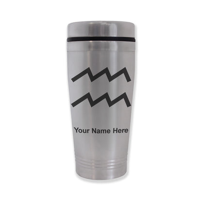 Commuter Travel Mug, Zodiac Sign Aquarius, Personalized Engraving Included