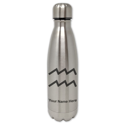 LaserGram Single Wall Water Bottle, Zodiac Sign Aquarius, Personalized Engraving Included