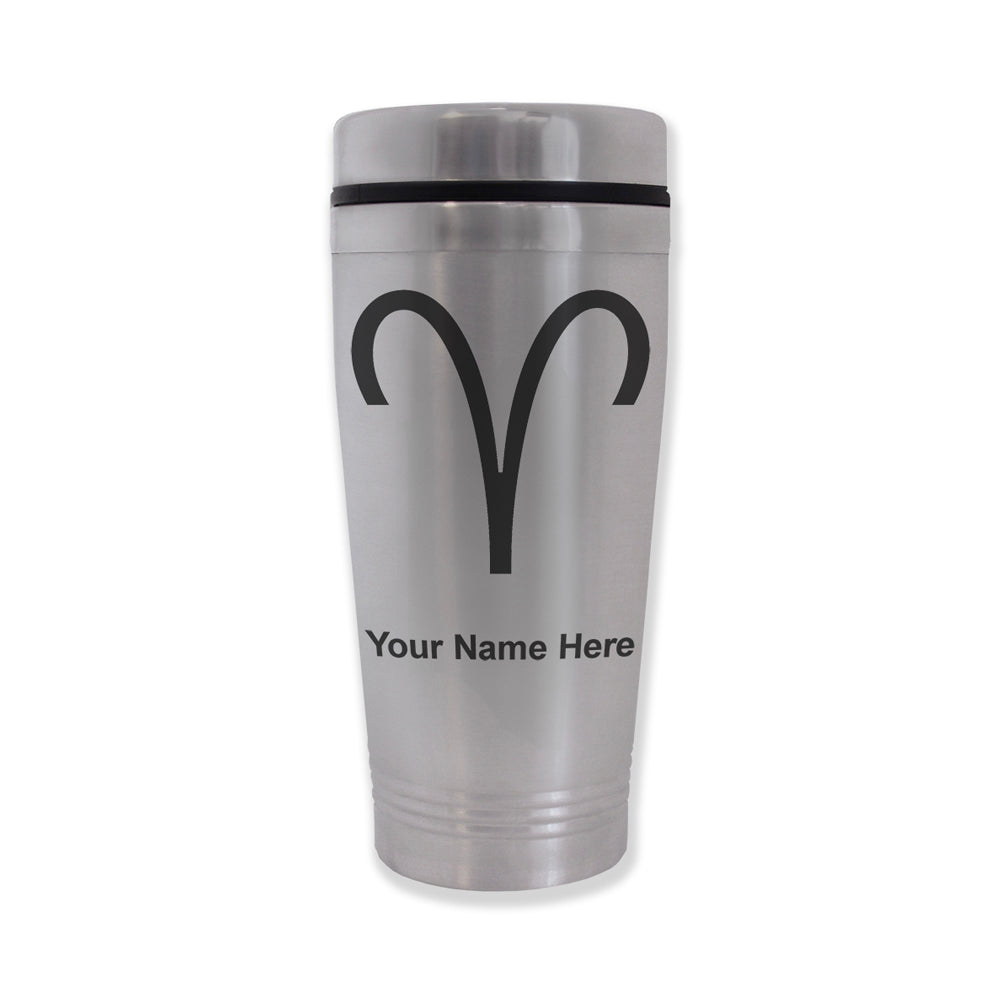 Commuter Travel Mug, Zodiac Sign Aries, Personalized Engraving Included