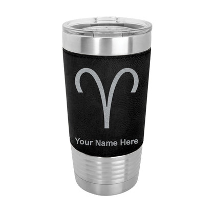 20oz Faux Leather Tumbler Mug, Zodiac Sign Aries, Personalized Engraving Included