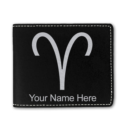 Faux Leather Bi-Fold Wallet, Zodiac Sign Aries, Personalized Engraving Included