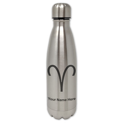 LaserGram Single Wall Water Bottle, Zodiac Sign Aries, Personalized Engraving Included